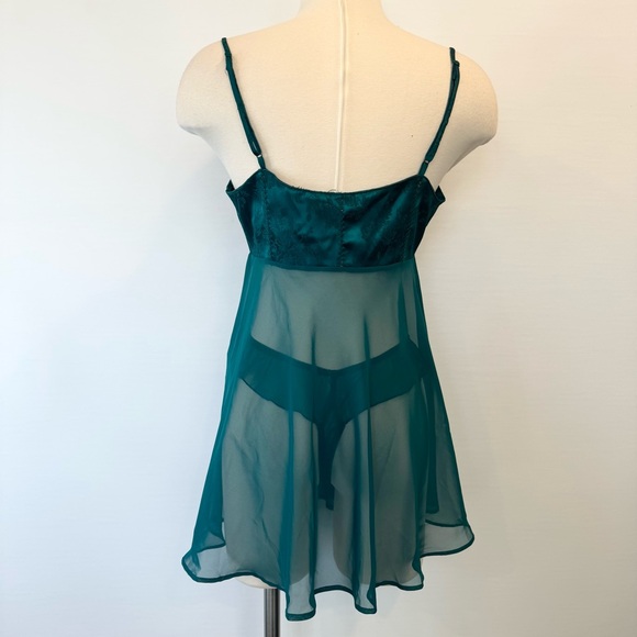 90s Victoria’s Secret Stretch Satin Vintage Green Babydoll Slip Dress 2PC NWT M🔥 - Picture 10 of 11